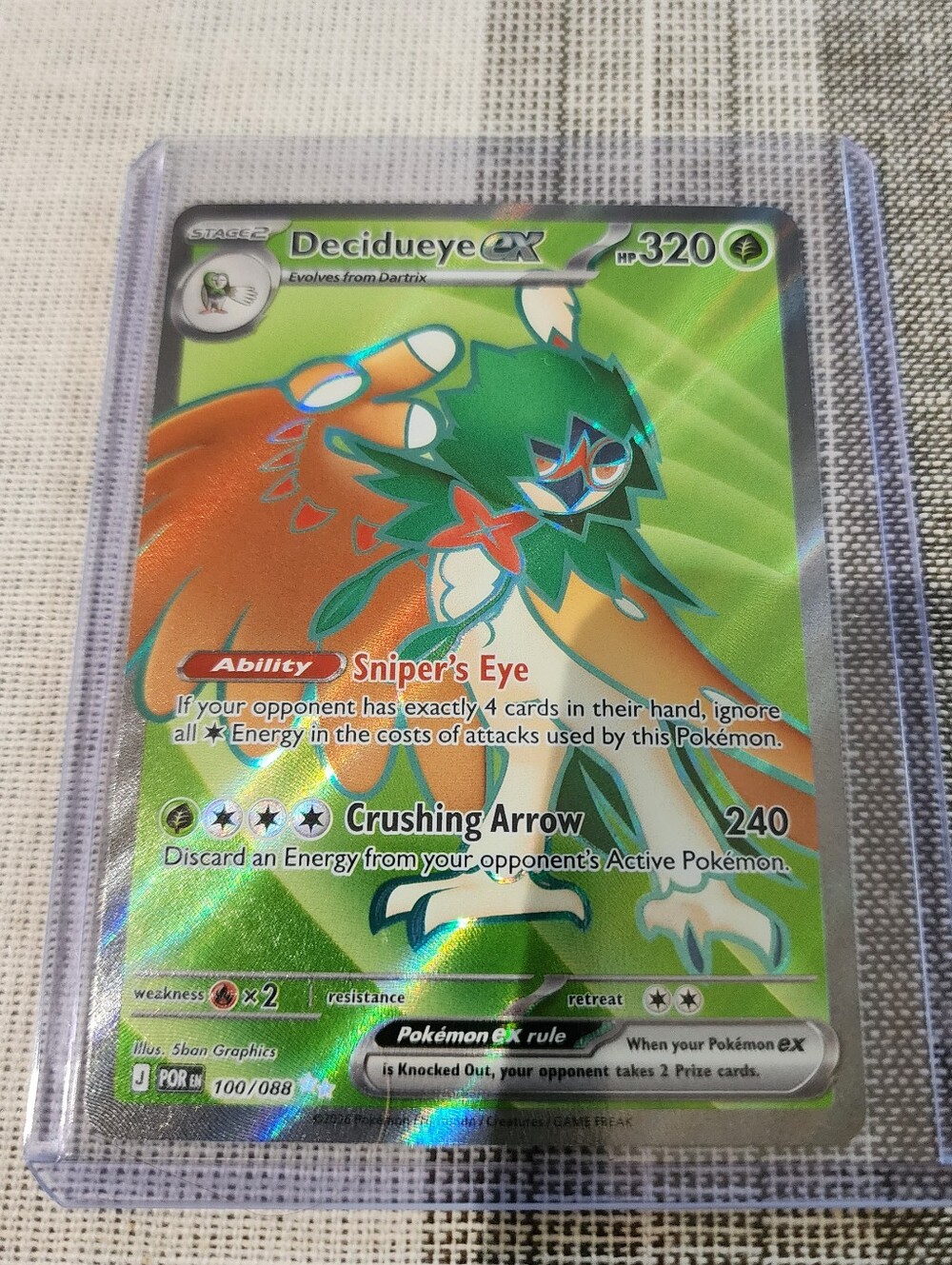 Pokémon Decidueye EX Holo Card TCG - 100/088 Full Art Ultra Rare